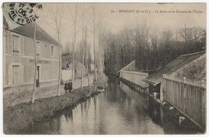 MORIGNY-CHAMPIGNY. - La Juine et le chemin de l'usine [Editeur Royer, 1905, timbre à 5 centimes]. 