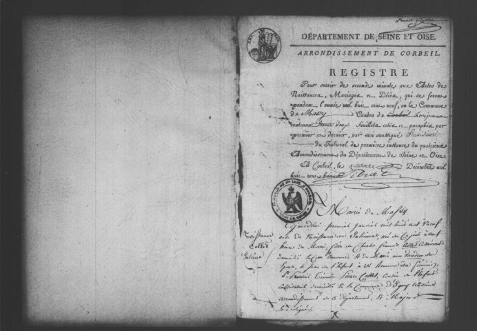 MASSY. Naissances, mariages, décès : registre d'état civil (1809-1815). 