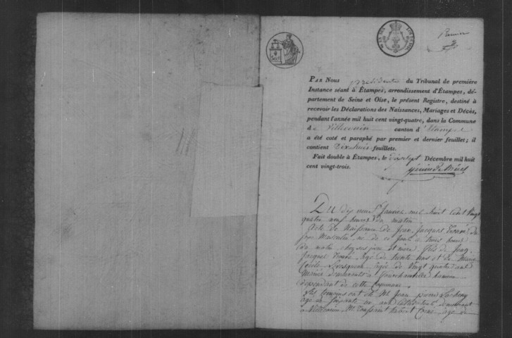 VILLECONIN. Naissances, mariages, décès : registre d'état civil (1824-1840). 