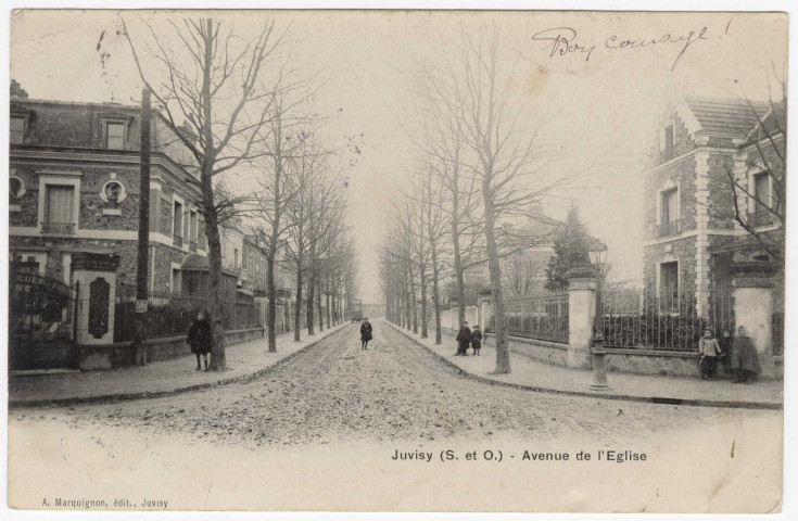 JUVISY-SUR-ORGE. - Avenue de l'Eglise. Marquignon (1906), 12 lignes, 10 c, ad. 