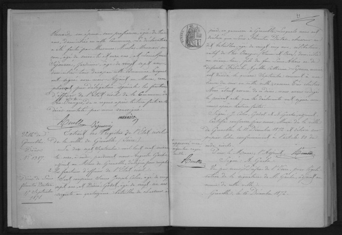 RIS-ORANGIS. Naissances, mariages, décès : registre d'état civil (1873-1877). 