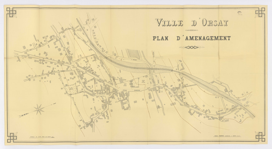 Plan d'aménagement d'ORSAY dressé par Moïse THOMAS, géomètre, [s. d.].  Ech. 1/1 000. N et B. Dim. 0,83 x 1,54. 