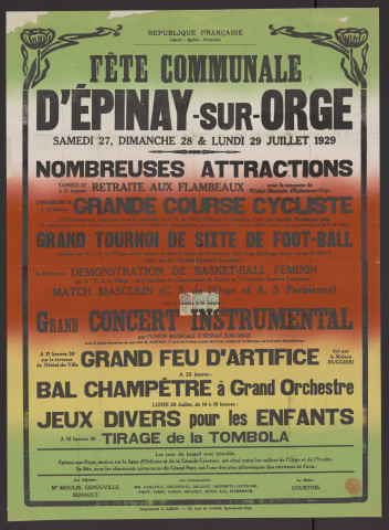 EPINAY-SUR-ORGE. - Fête communale d'Epinay-sur-Orge, 27 juillet-29 juillet 1929. 