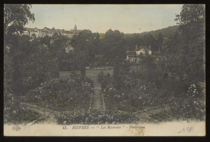 BIEVRES. - Les roseraies, panorama. Editeur ELD, 1912, 1 timbre à 10 centimes, colorisée. 