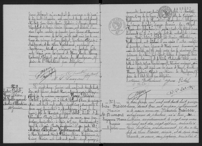 MONTGERON. - Mariages : registre d'état civil.