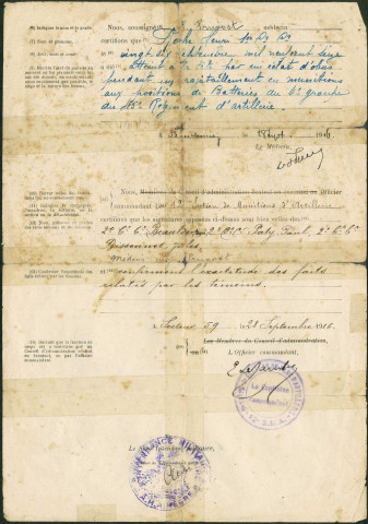 Henri Edmond ROCHE.- Documents : certificat d'origine de blessure de guerre, citation.