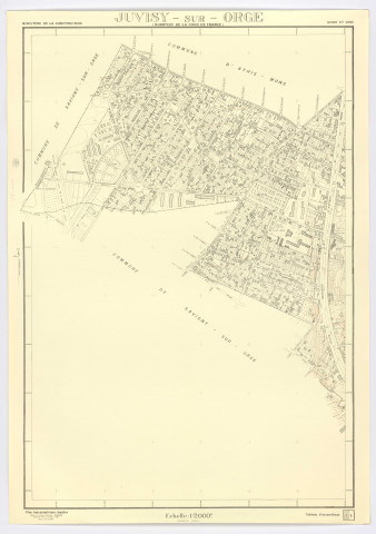 Plan topographique régulier de JUVISY-SUR-ORGE (quartier de la Cour de France) dressé et dessiné en 1945 par L. POUSSIN, géomètre, feuille 1, 1959. Ech. 1/2.000. N et B. Dim. 1,05 x 0,75. 