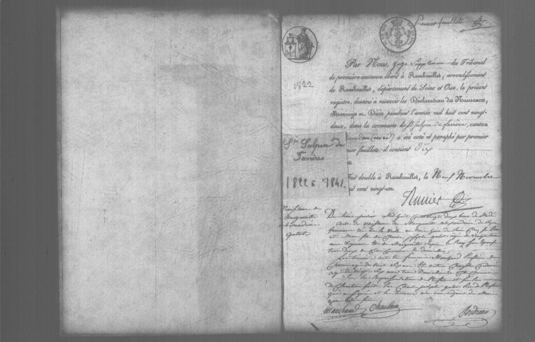 SAINT-SULPICE-DE-FAVIERES. Naissances, mariages, décès : registre d'état civil (1822-1841). 