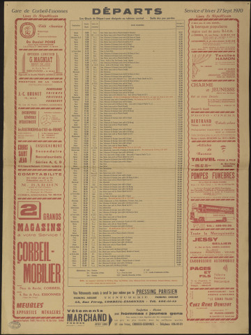 Le Républicain [quotidien régional d'information]. - Départs des trains de la gare de Corbeil-Essonnes, à partir du 27 septembre 1970 [service d'hiver] (1970). 