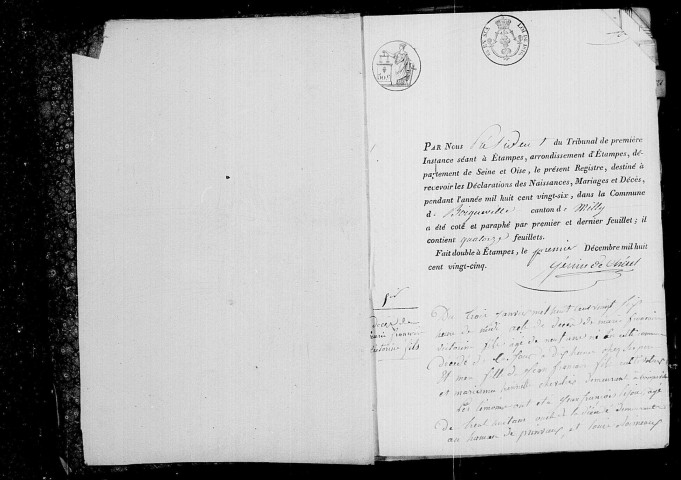 BOIGNEVILLE. Naissances, mariages, décès : registre d'état civil (1826-1860). 