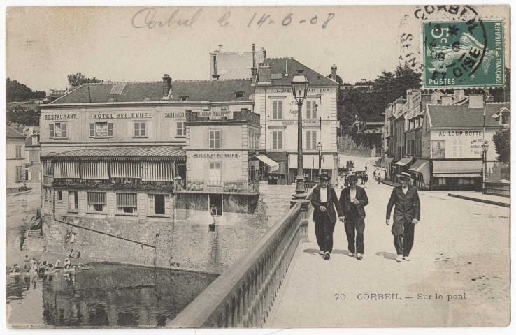 CORBEIL-ESSONNES. - Sur le pont, Dubuisson, 1908, 5 mots, 5 c, ad. 