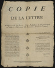 CORBEIL-ESSONNES. - Copie de la lettre adressée à M. Le Brun, vice-président du Département de Seine-et-Oise, par M. Lhoste, maire de Corbeil, 10 mars 1792. 