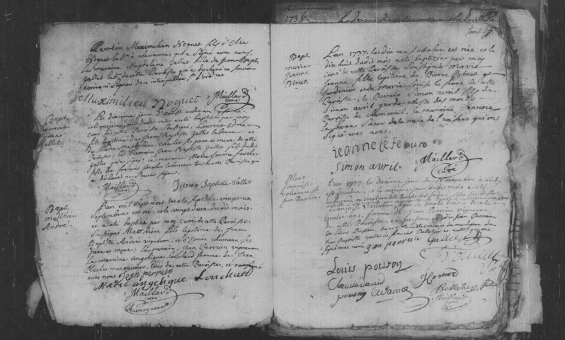 AUVERNAUX. Paroisse Saint-Prix. - Baptêmes, mariages, décès : registre paroissial (1737-1791). [Nota bene : 3 actes de janvier 1792]. 