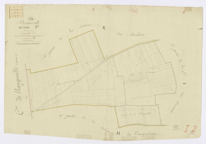 BOIGNEVILLE. - Section I - Sureaux (les), 2, ech. 1/1250, coul., aquarelle, papier, 61x88 (1813). 