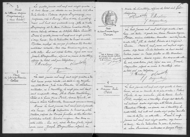 MONTLHERY. - Naissances, mariages, décès : registre d'état civil.