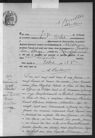 JUVISY-SUR-ORGE.- Naissances : registre d'état civil (1902). 