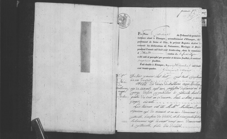 ITTEVILLE. Naissances, mariages, décès : registre d'état civil (1835-1848). 