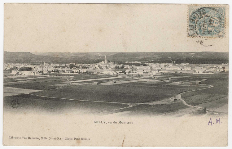 MILLY-LA-FORET. - Milly vu de Montceau [Editeur Hamelin, 1905, timbre à 5 centimes]. 