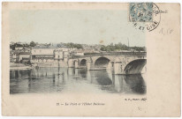 CORBEIL-ESSONNES. - Le pont et l'hôtel Bellevue, BF Paris, 1905, 4 mots, 5 c, ad., coloriée. 