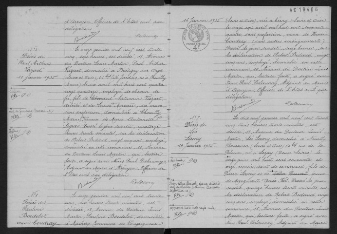 ARPAJON.- Déces : registre d'état civil (1935). 