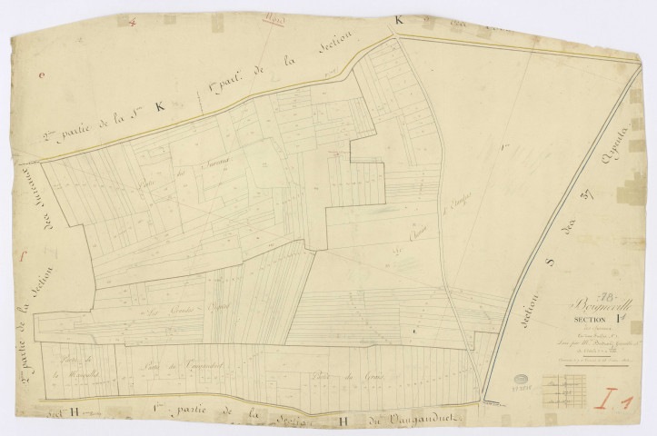 BOIGNEVILLE. - Section I - Sureaux (les), 1, ech. 1/1250, coul., aquarelle, papier, 66x100 (1813). 