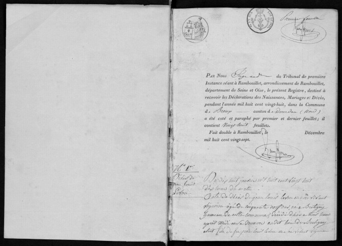 BREUX-JOUY. Naissances, mariages, décès : registre d'état civil (1828-1835). 