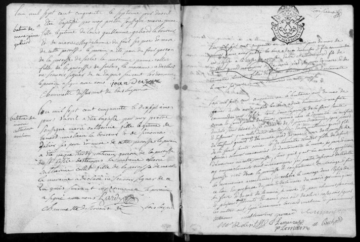 BOIS-HERPIN. - Registre paroissial. - Registre des baptêmes, mariages et sépultures (1749-1766) 