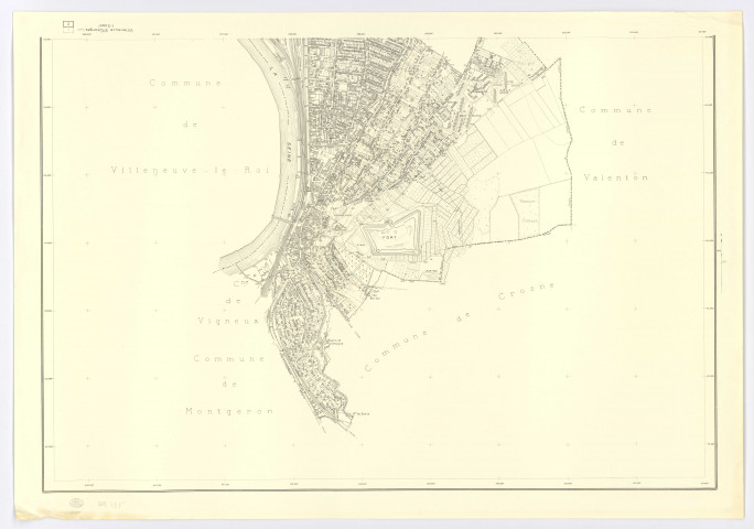 Plan topographique de VILLENEUVE-SAINT-GEORGES dressé en 1945 par M. DURAND, ingénieur-expert, rénové par R. JOURDHEUIL, géomètre-expert, feuille 2, Ministère de la Construction, 1962. Ech. 1/5 000. N et B. Dim. 0,74 x 1,07. 