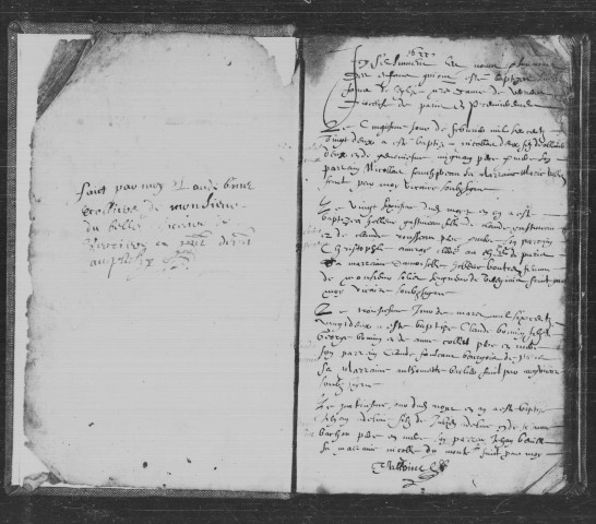 VERRIERES-LE-BUISSON, paroisse Notre-Dame de l'Assomption. - Registres paroissiaux : mariages [1606-1673], sépultures [1606-1674], baptêmes [1622-1655, 1656-1674], baptêmes, mariages, sépultures [1673-1679, novembre 1679-1691, 22 janvier 1691-1697] [documents originaux conservés aux Archives municipales de Verrières-le-Buisson]. 