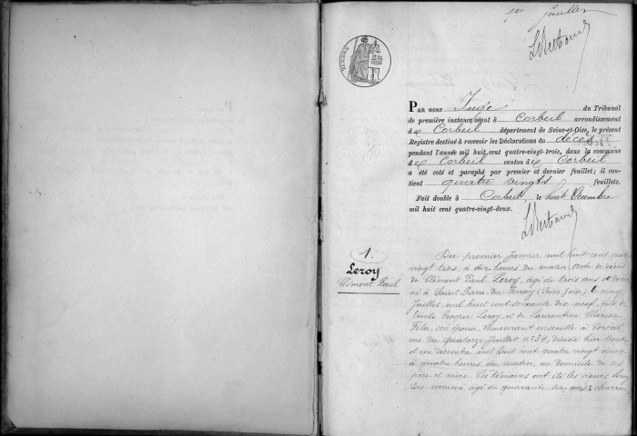 CORBEIL. Décès : registre d'état civil (1883). 
