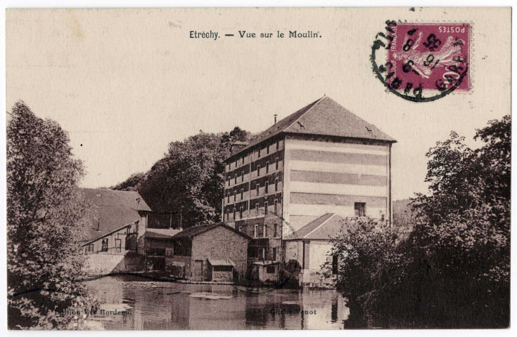ETRECHY. - Vue sur le moulin [Editeur Venot, 1935, timbre à 20 centimes, sépia]. 