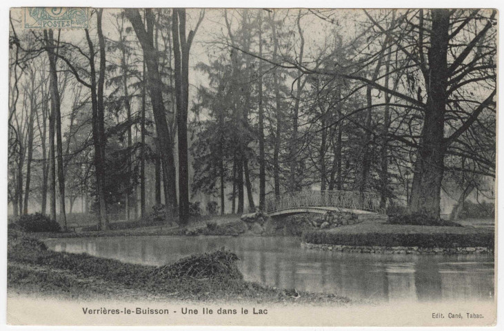 VERRIERES-LE-BUISSON. - Une île dans le lac [Editeur Cané, 1906, timbre à 5 centimes]. 