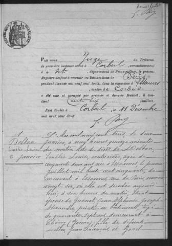 ESSONNES.- Décès : registre d'état civil (1903). 