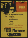 SAINT-CHERON. - Affiche électorale. Elections cantonales. Pour le contrôle populaire sur les prix, les loyers, les transports... une réponse, l'autogestion socialiste : votez Marianne CHARDINE, 7 mars 1976. 