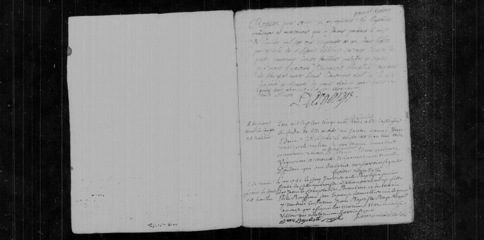 ATHIS-MONS. Paroisse Saint-Denis d'Athis. - Baptêmes, mariages, sépultures : registre paroissial (1751-1764). 