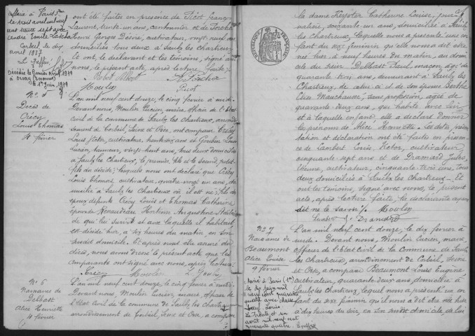 SAULX-LES-CHARTREUX. - Naissances, mariages, décès : registre d'état civil.