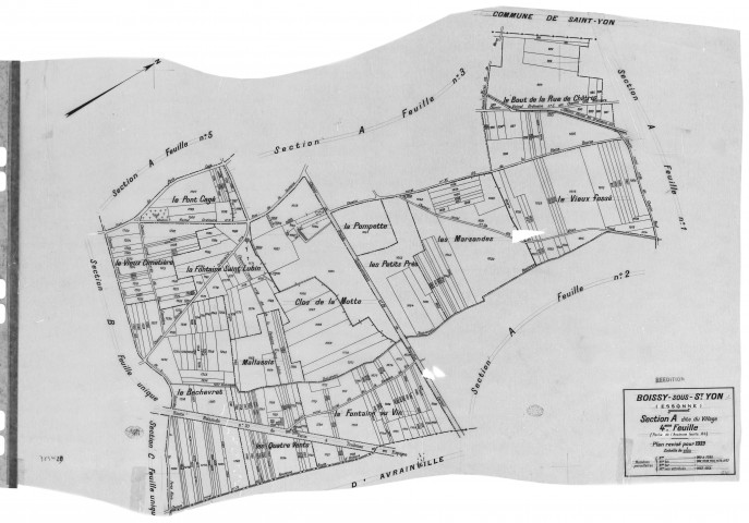 BOISSY-SOUS-SAINT-YON.- Cadastre révisé pour 1939 : plan de la section A le Village 4ème feuille, [1 plan]. 