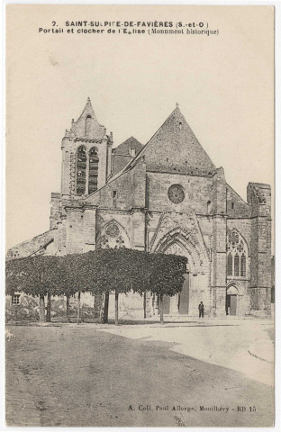 SAINT-SULPICE-DE-FAVIERES. - Portail et clocher de l'église. Collection Paul Allorge. 