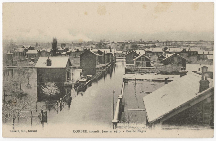 CORBEIL-ESSONNES. - Corbeil inondé, janvier 1910. Rue de Nagis, Xémard. 