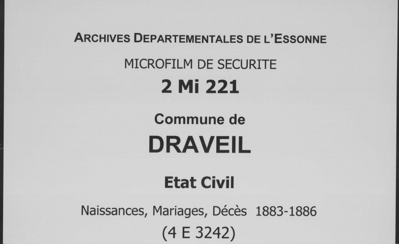 MAINVILLE (DRAVEIL). Naissances, mariages, décès : registre d'état civil (1883-1886). 