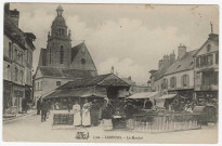 LIMOURS-EN-HUREPOIX. - La place un jour de marché (1910), 11 lignes, 10 c, ad., cl. 19A19e. 