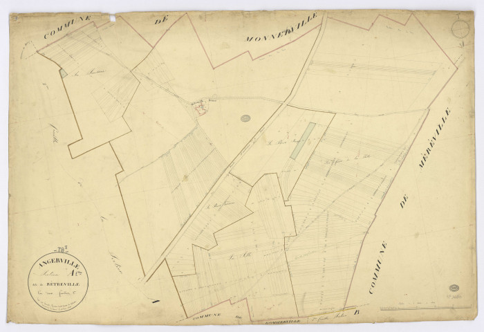 ANGERVILLE. - Section A - Retreville, 1, ech. 1/2500, coul., aquarelle, papier, 70x104 (1831). 