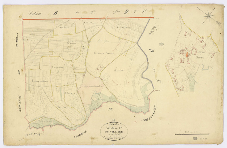 ABBEVILLE-LA-RIVIERE. - Section C - Village (le), ech. 1/2500, coul., aquarelle, papier, 67x103 (1831). 
