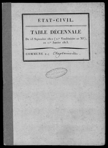 CHEPTAINVILLE. Tables décennales (1802-1902). 