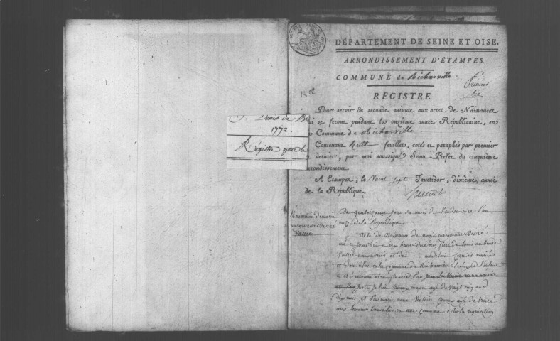 RICHARVILLE. Naissances, mariages, décès : registre d'état civil (an XI-1817). [décès (an XI), voir fin du registre]. 