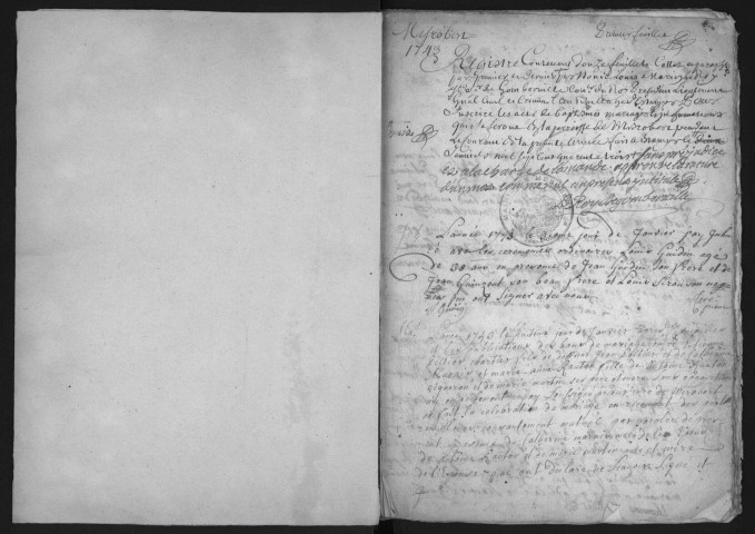 MEROBERT. - Registres paroissiaux : baptemes, mariages, décès (1743-1768). 