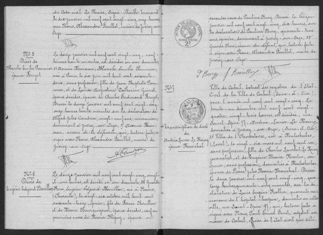 JUVISY-SUR-ORGE. - Décès : registre d'état civil. 