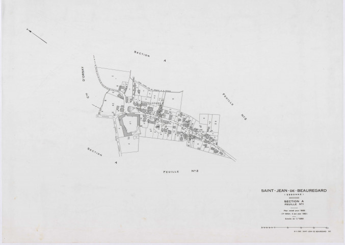SAINT-JEAN-DE-BEAUREGARD, plans minutes de conservation : tableau d'assemblage,1932, Ech. 1/10000 ; plans des sections A1, 1932, Ech. 1/1250, sections A2, B,C, 1932, Ech. 1/2500,section ZA, 1984, Ech. 1/2000. Polyester. N et B. Dim. 105 x 80 cm [6 plans]. 
