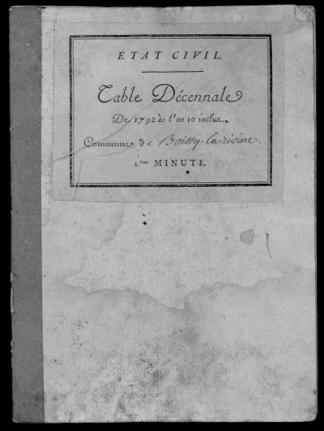 BOISSY-LA-RIVIERE. Tables décennales (1792-1902). 