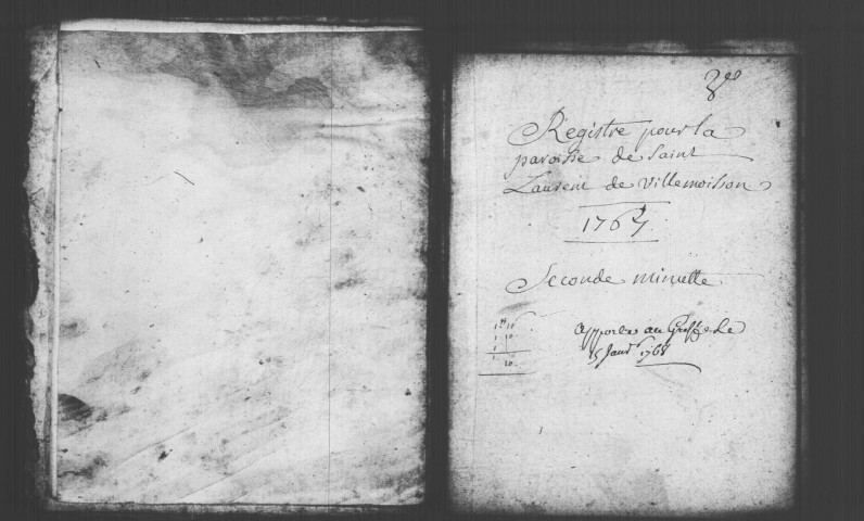 VILLEMOISSON-SUR-ORGE. Paroisse Saint-Laurent : Baptêmes, mariages, sépultures : registre paroissial (1767-1783). 
